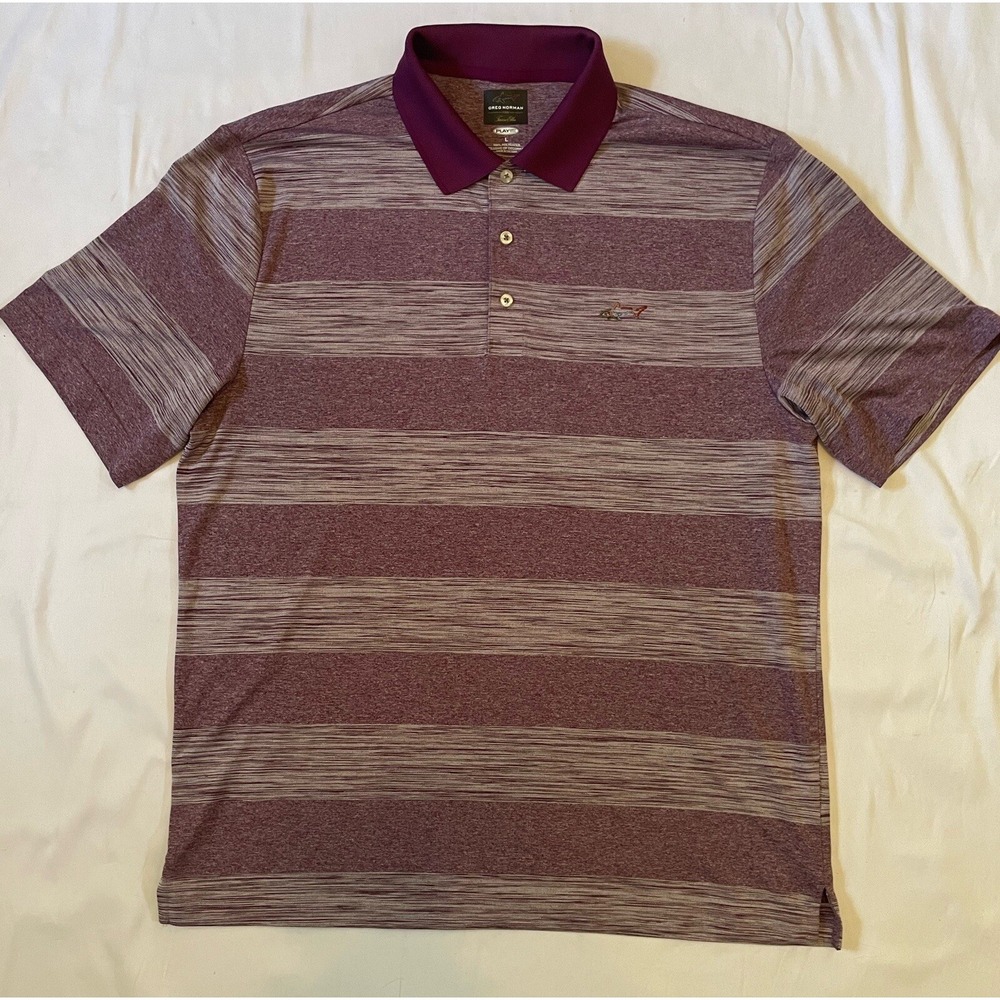 Greg Norman Polo Shirt Burgundy Maroon Play Dry Golf Stripes Men's Size L